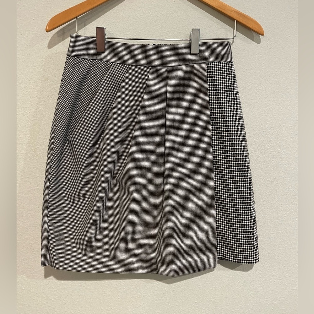 Club Monaco Gingham black and white mini skirt with mock wrap detail. S…
